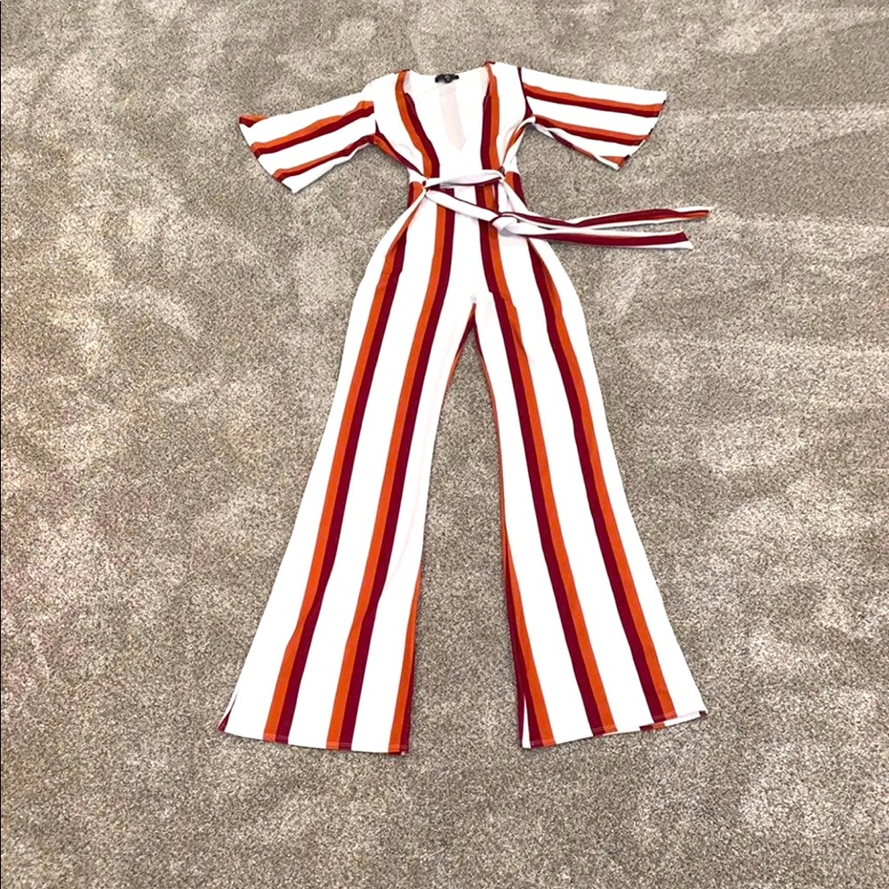 Striped tie waist jumpsuit